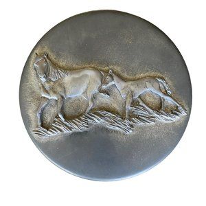 Vintage Metzke Pewter Embossed Horse Equestrian Tin Trinket Round Lidded
